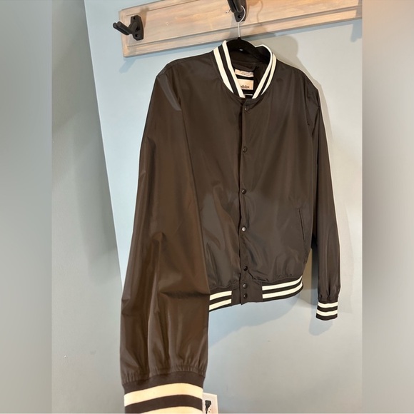 Goodfellow Men's Water Resistant Bomber Jacket in Black with White Stripe - Picture 12 of 12